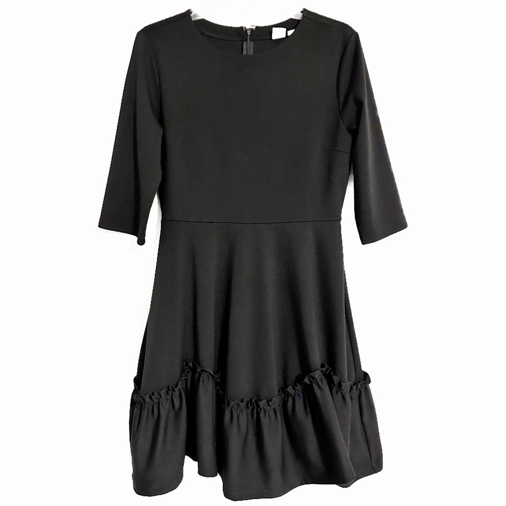 GAP Women's Black Fit and Flare 3/4 Sleeve Ruffled Tail Dress Size 10